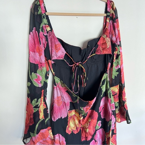 ASOS Long Sleeve Midi Floral Burnout Print Dress - Black/Multi - US sz 12 - NWT - Picture 6 of 7